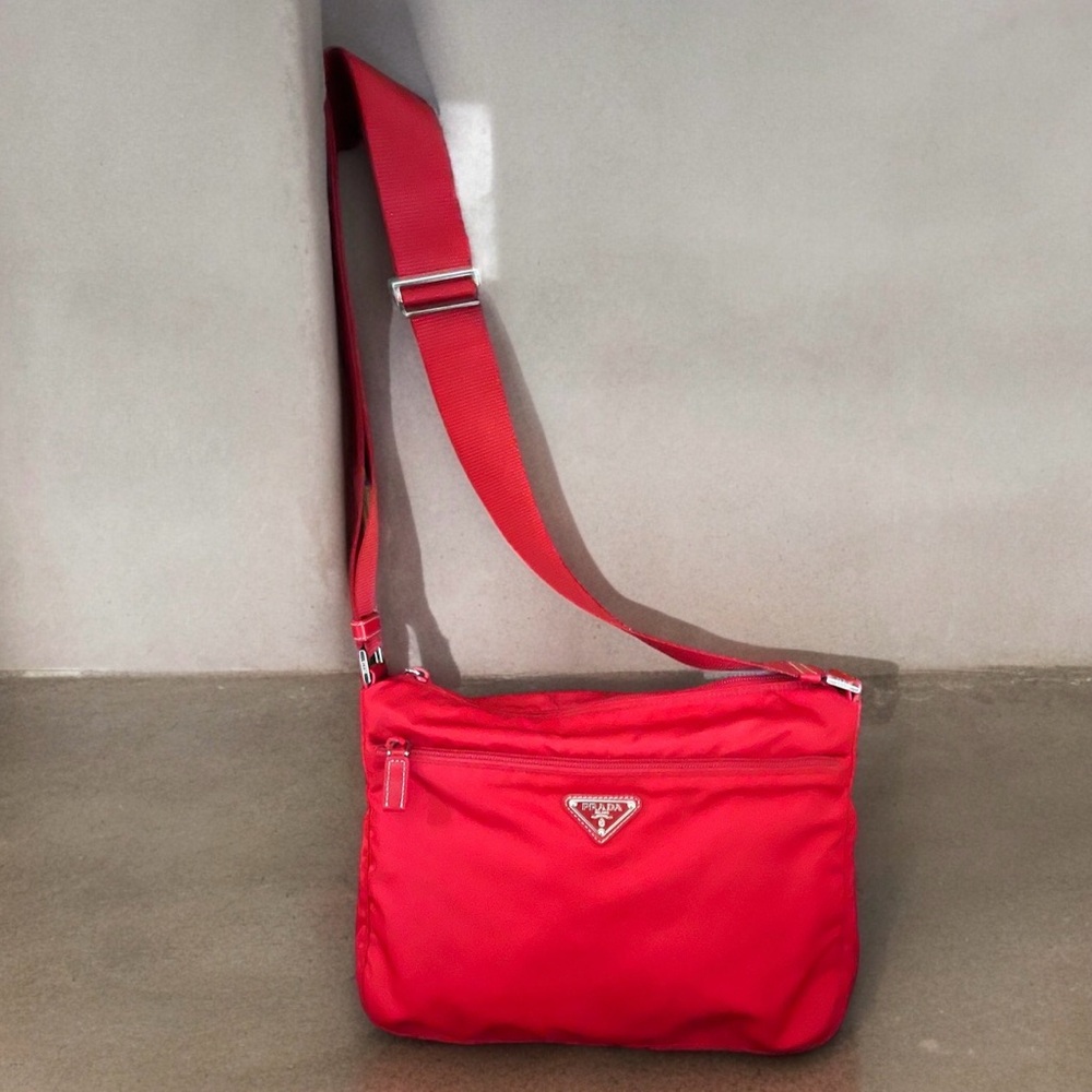 Prada Bright Cherry Red Vela Crossbody Bag